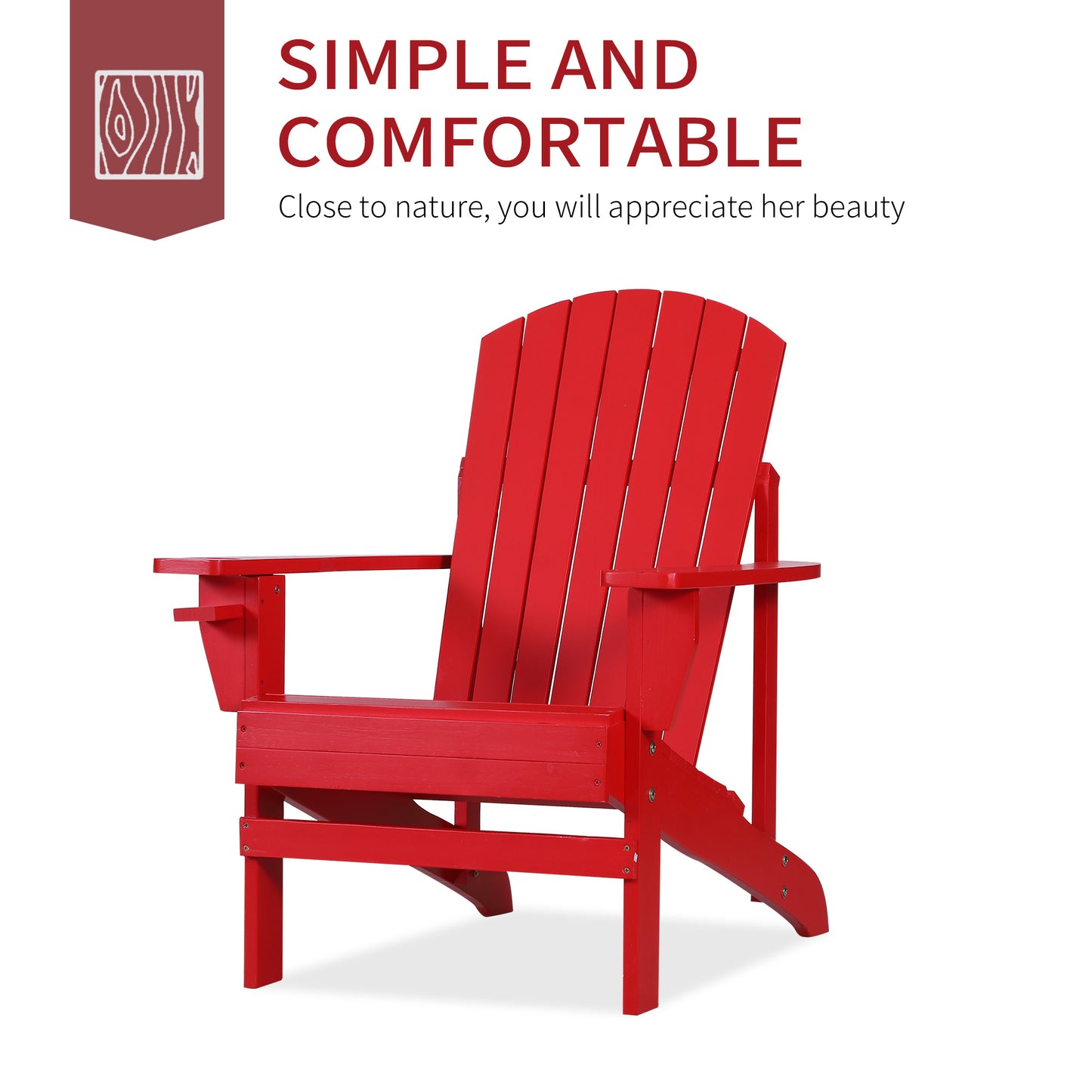 Outsunny Classic Adirondack Chair, Muskoka Chairs, Garden Deck Chair with Cup Holder for Patio, Indoor, Backyard, Red