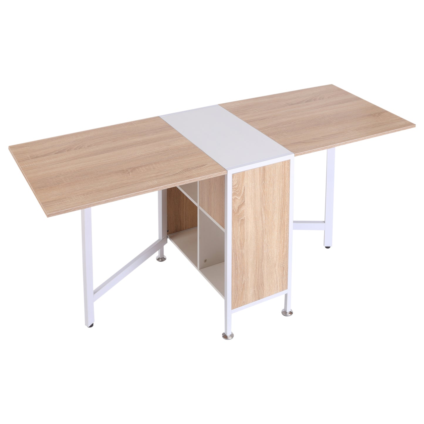 Multi-use Space Saving Folding Dining Table with Hideaway Shelves for Kitchen, Dining, Study and Office