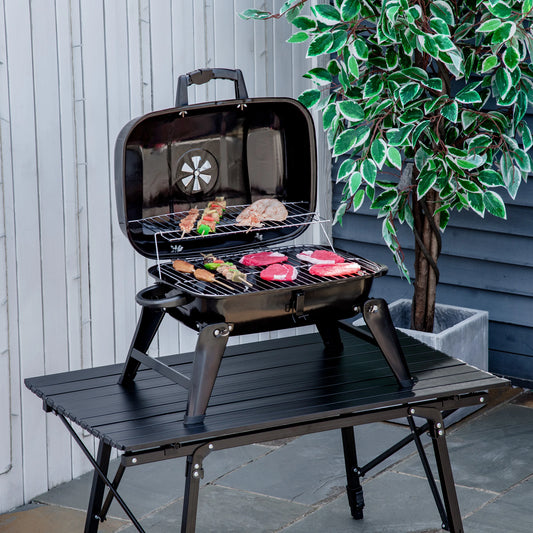 Outsunny 23" Portable Tabletop Steel Charcoal Grill Outdoor BBQ Camping Picnic Cooker Barbecue Smoker w.Air Vent Black