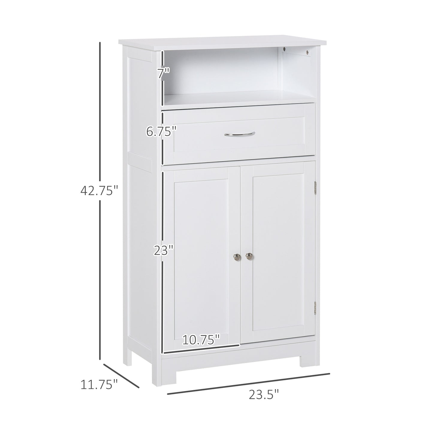 Bathroom Floor Cabinet Freestanding Cabinet with Storage Shelf, Drawer and Adjustable Shelf, White