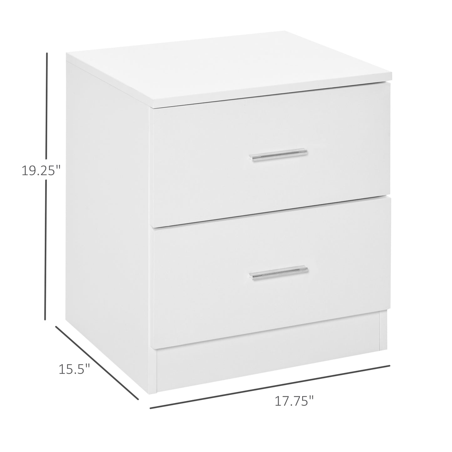 Bedside Table with 2 Drawers, Modern Nightstand, Cabinet Drawer Side Storage Unit for Bedroom, Living Room, White