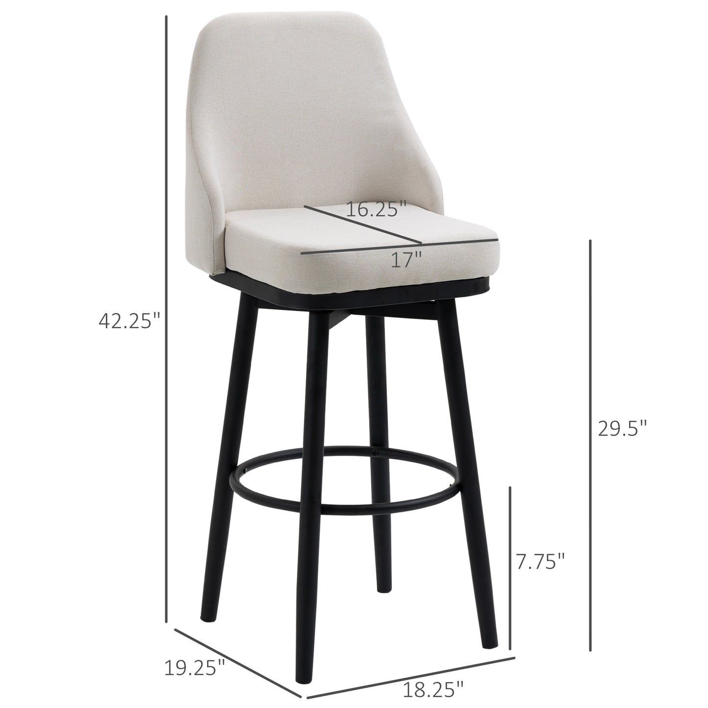 Extra Tall Bar Stools Set of 2, Modern 360° Swivel Barstools, Dining Room Chairs with Steel Legs Footrest, Cream White