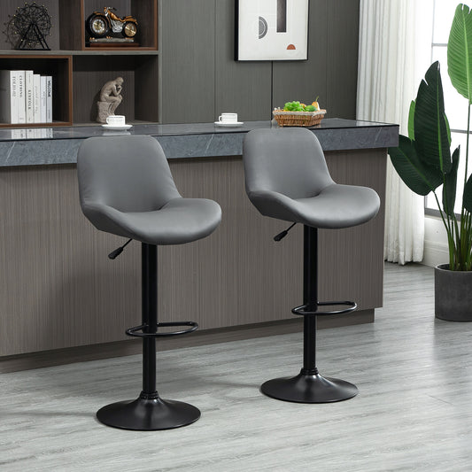 PU Leather Bar Stools Set of 2, Adjustable Height Swivel Bar Chairs with Footrest for Home Pub Area, Grey