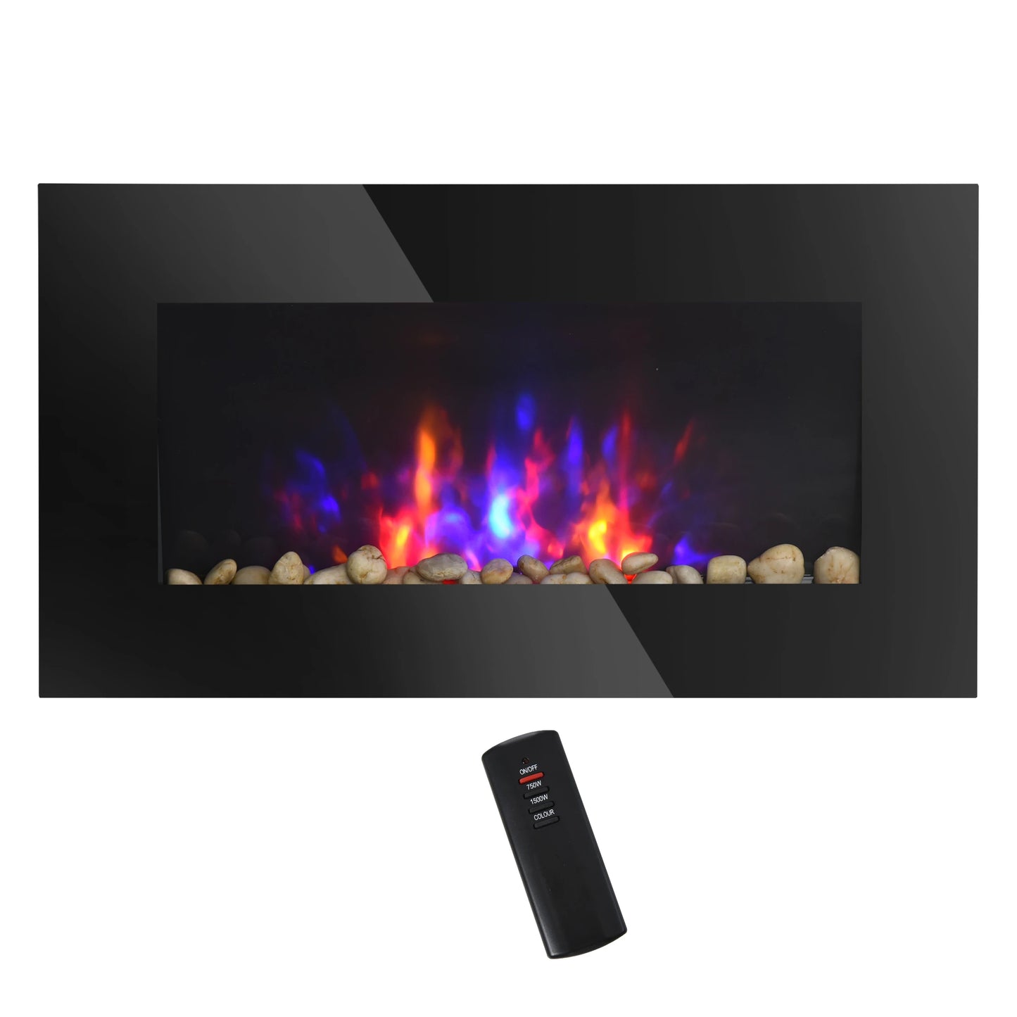 1500W Electric Fireplace Heater Wall Mounted With Remote Control LED Flame 7 Color