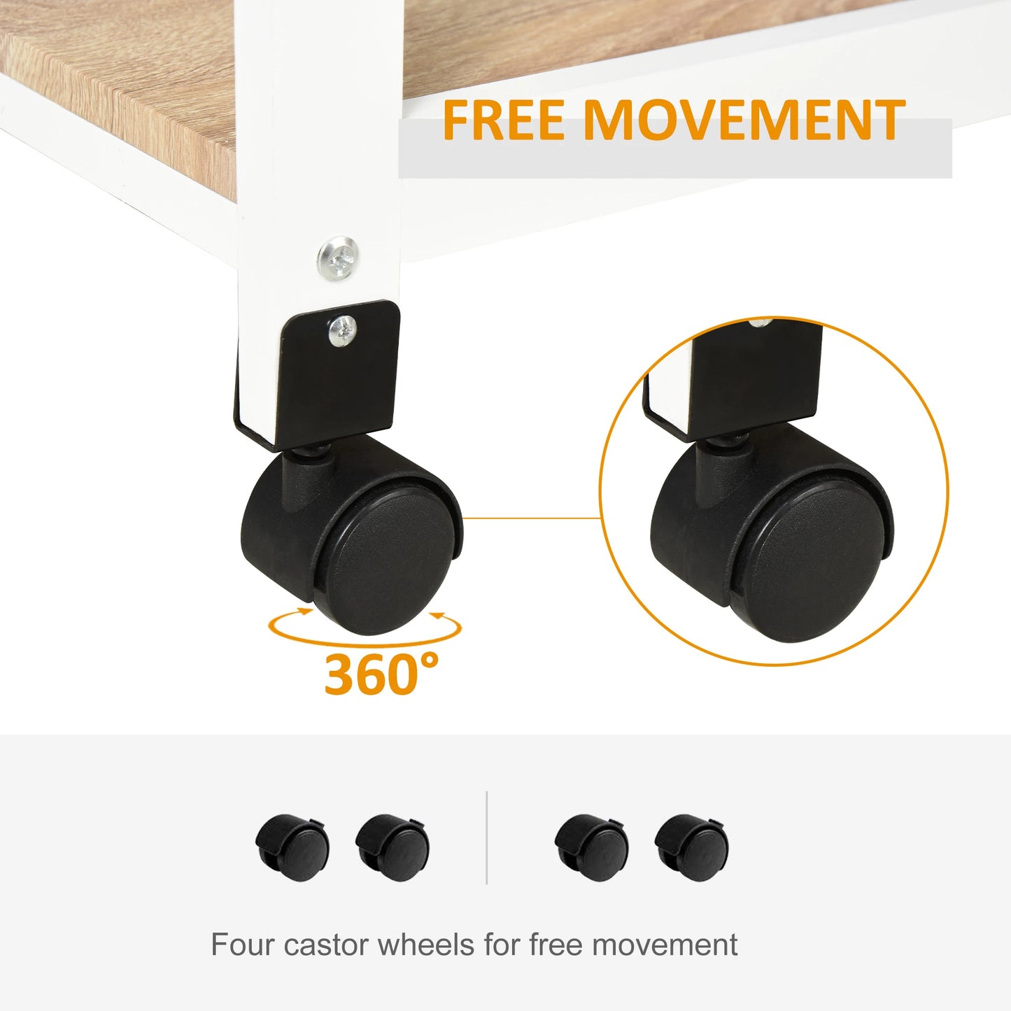 4-Tier Kitchen Cart Serving Trolley with Drawer, Pull Out Trays, Rolling Wheels for Dining Living Room, White