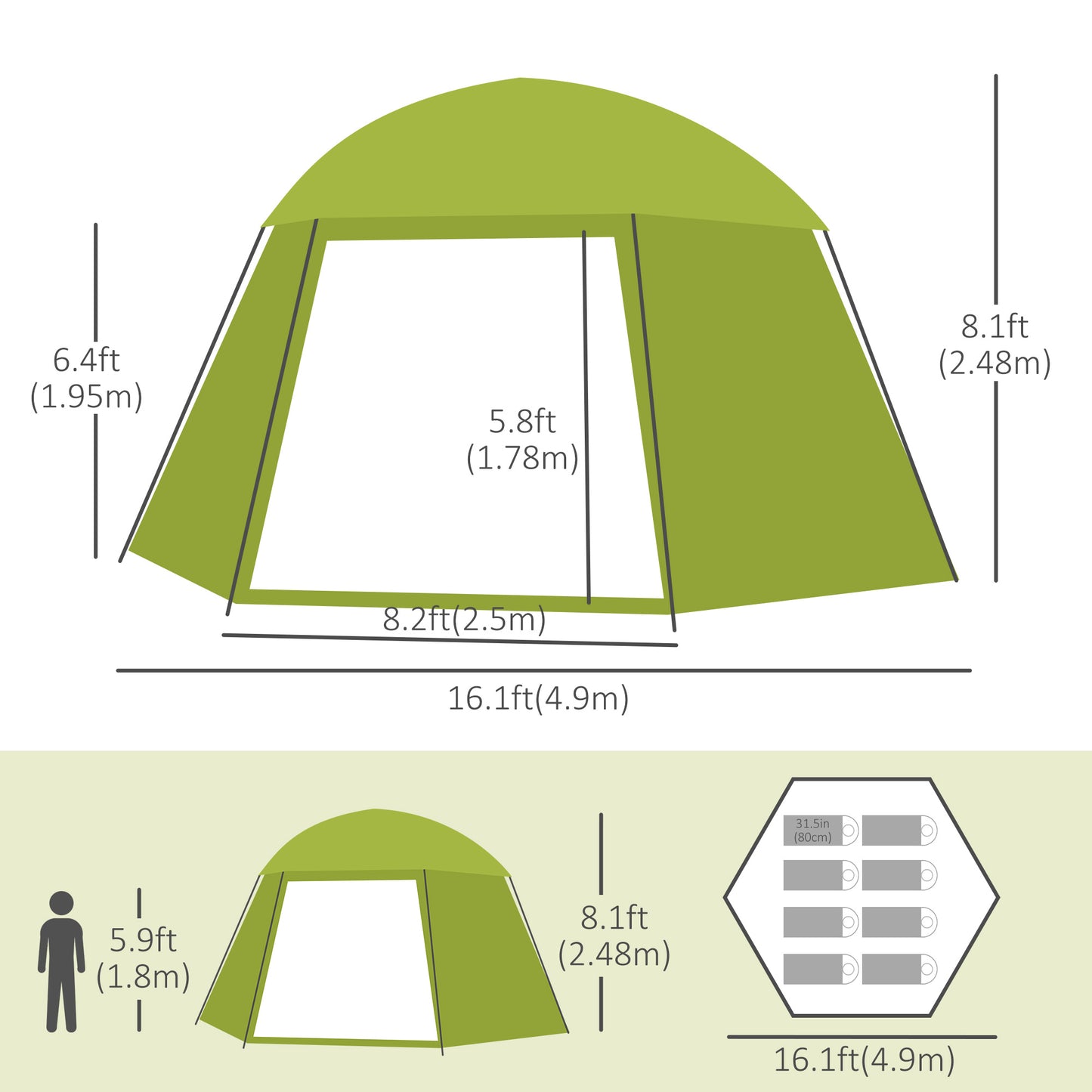 Outsunny Camping Tent for 6-8 Person, Portable Family Tent with Carrying Bag, Easy Set Up for Hiking and Outdoor, Green