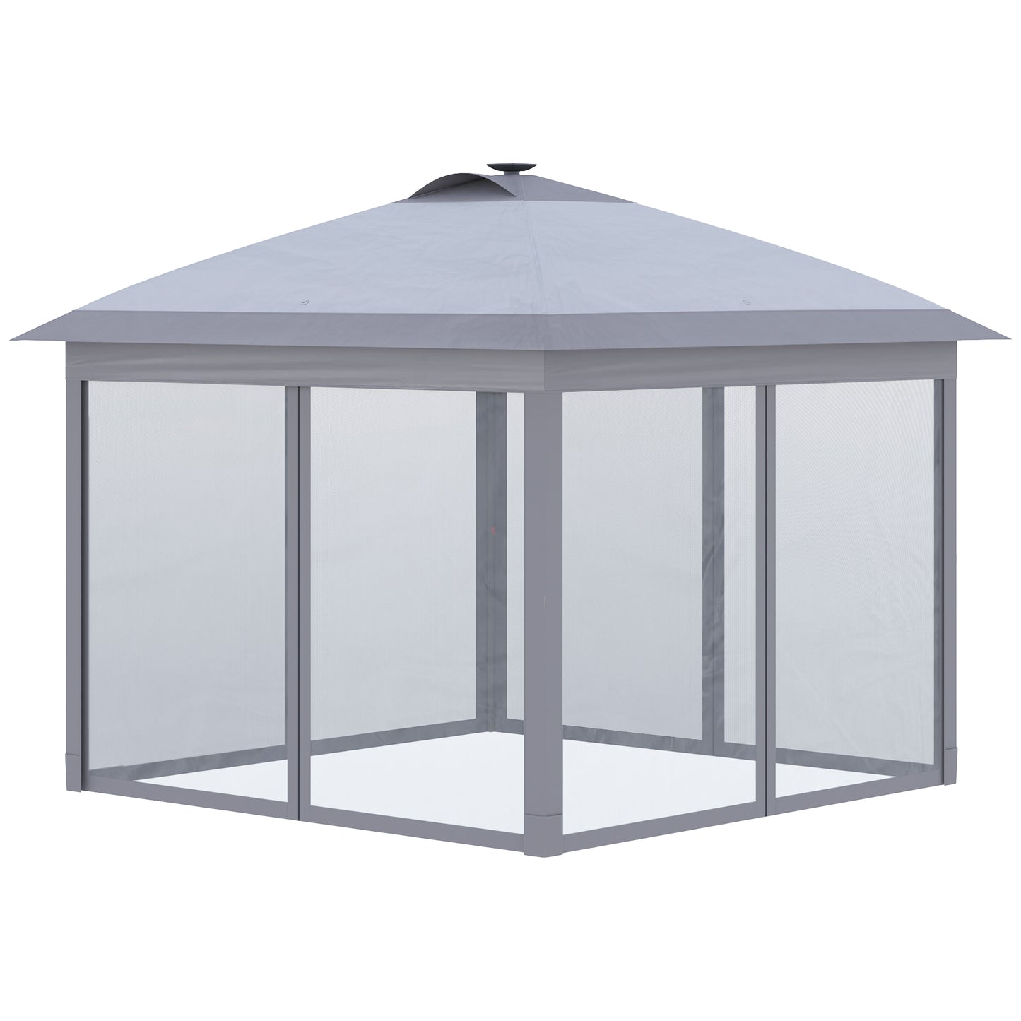 Outsunny 11' x 11' Pop Up Gazebo, Foldable Canopy Tent W/ Solar LED Light, Remote Control, Sandbags, Zippered Mesh Sidewalls, Easy Height Adjustment and Carry Bag for Backyard Garden Patio