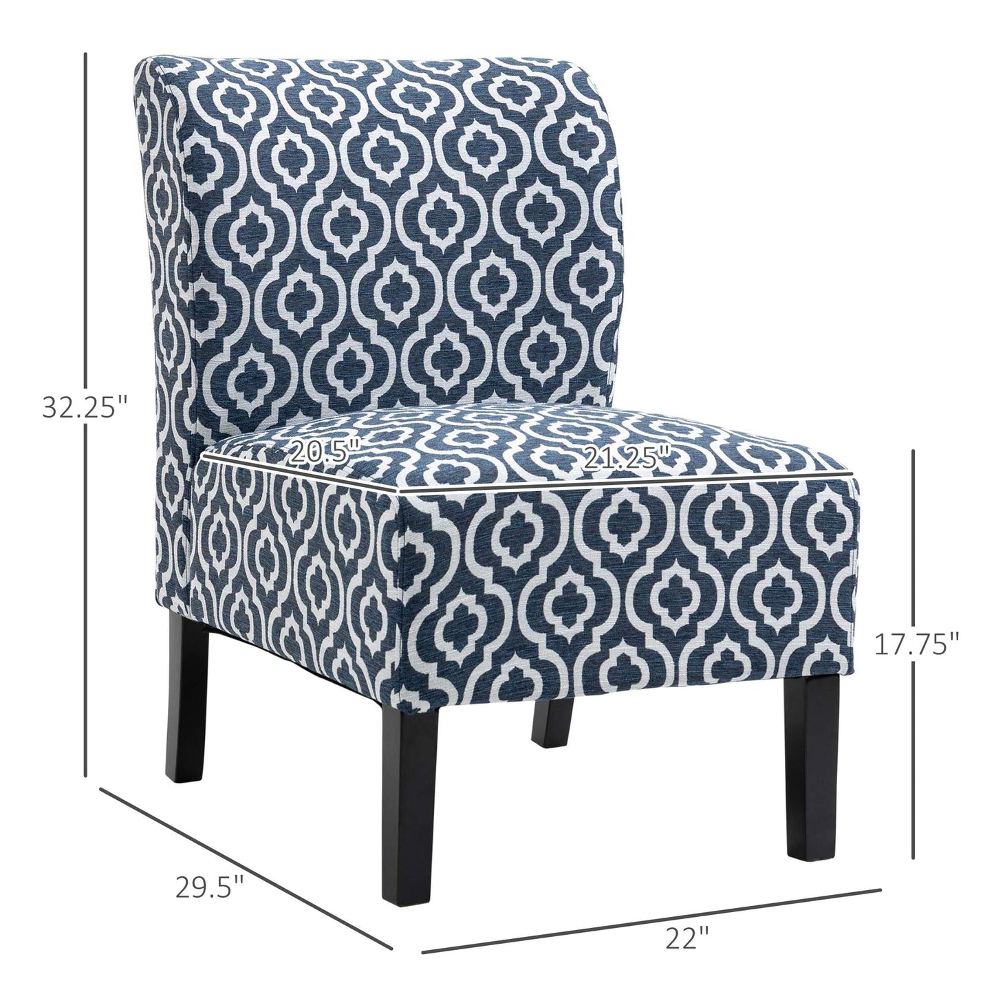 Armless Accent Chair for Bedroom, Upholstered Slipper Side Chair for Living Room with Wood Legs, Blue