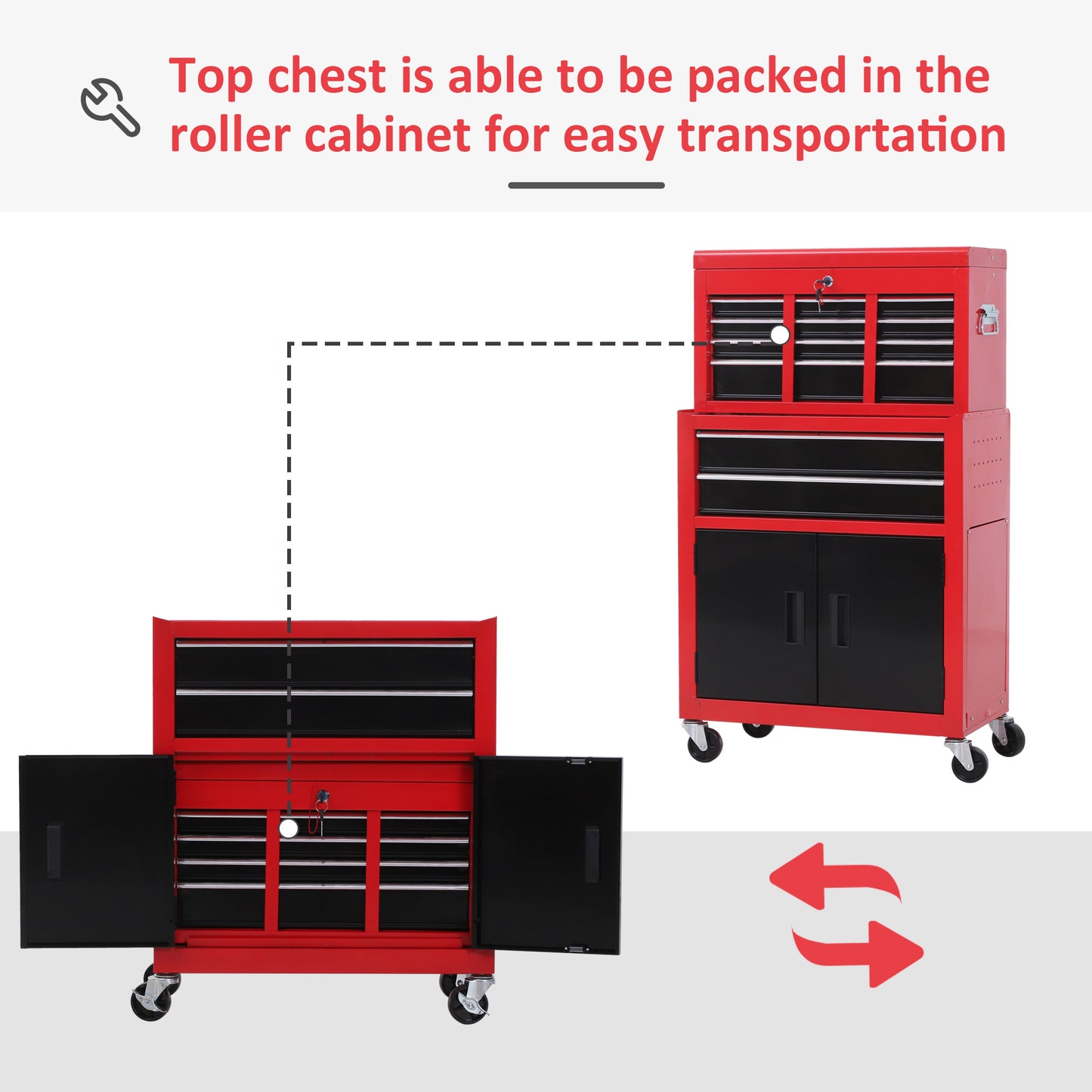 Rolling Tool Chest with Wheels and Drawers, 6-Drawer Tool Storage Cabinet, Detachable Organizer Tool Box Combo, Mobile Lockable Toolbox for Workshop Mechanics Garage