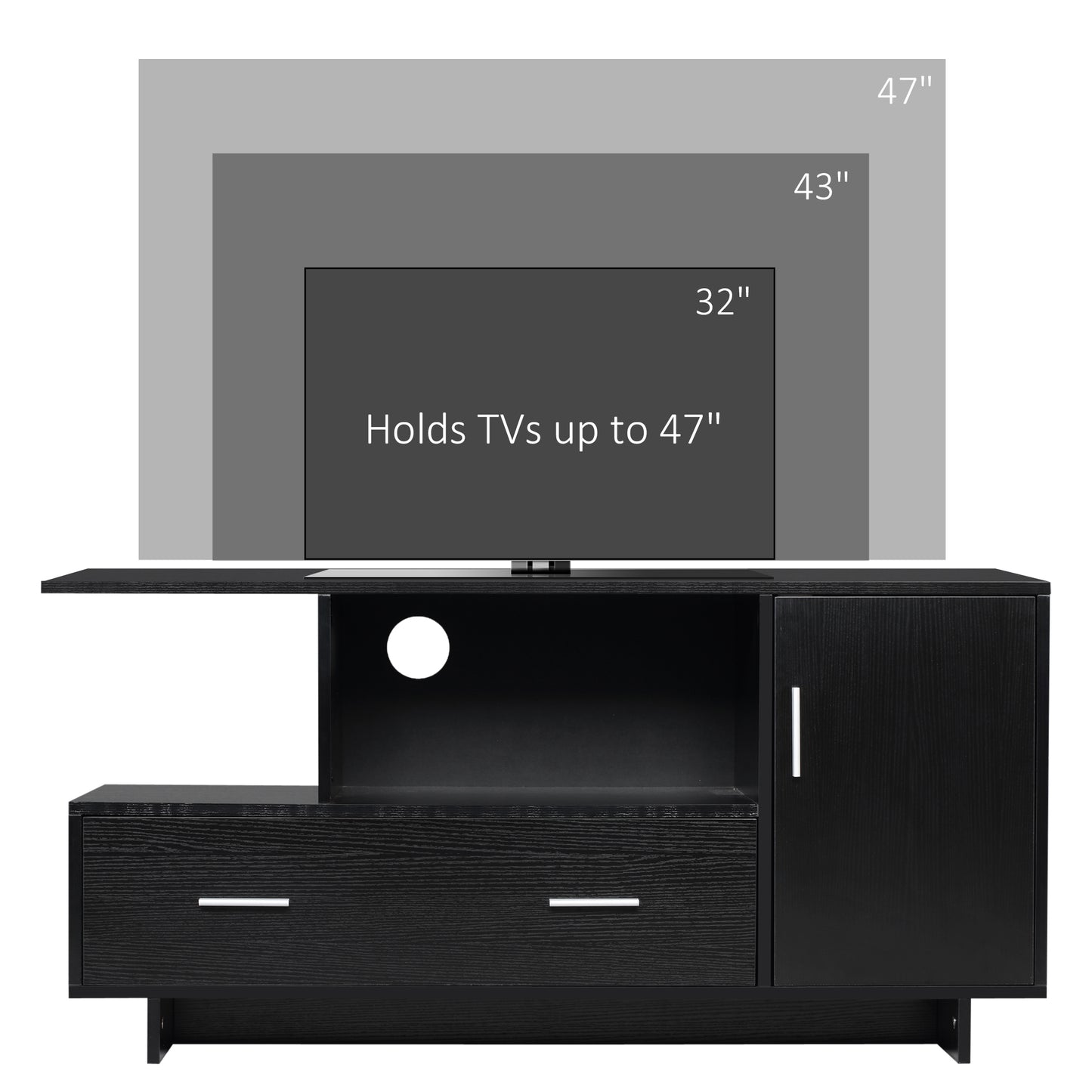 Modern TV Stand Cabinet for TVs up to 47 Inches, Entertainment Center with Drawer Cupboard and Open Shelves, for Living Room Bedroom, Black