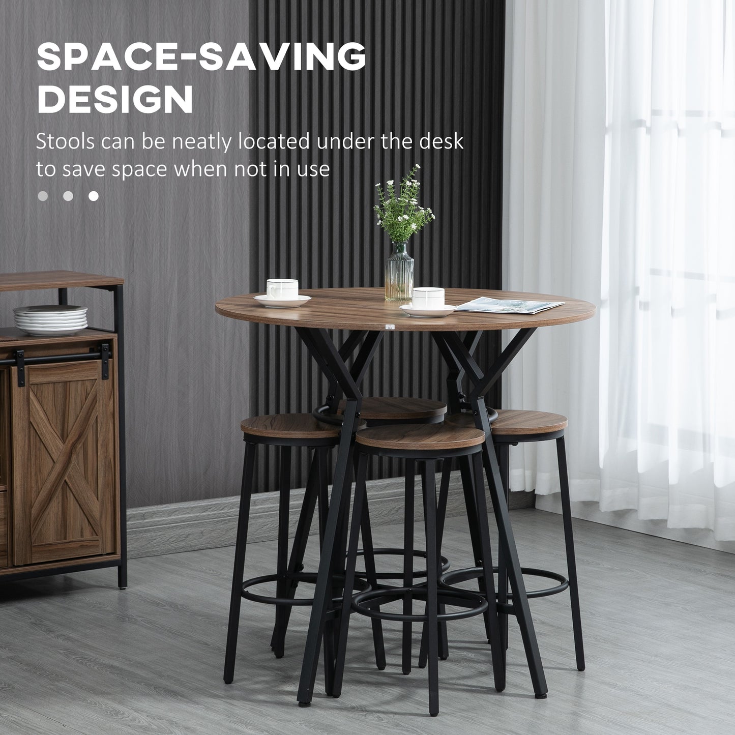 5-Piece Bar Table and Chairs Set, Space Saving Dining Table with 4 Stools for Pub & Kitchen