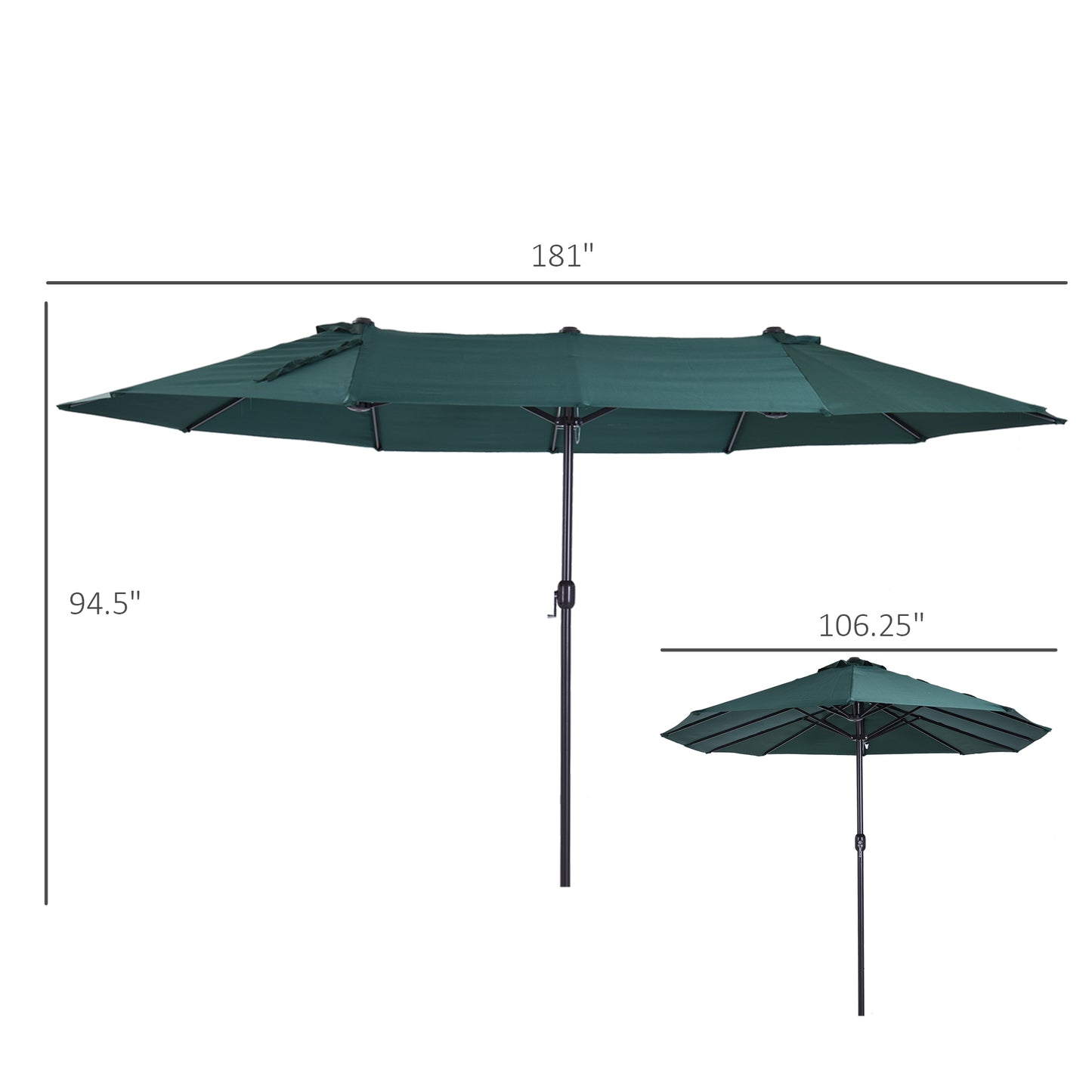 Outsunny 15' Outdoor Patio Umbrella with Twin Canopy Sunshade Steel Table Umbrella with Lift Crank Green