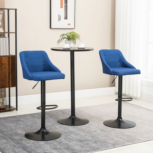 Modern Adjustable Bar Stools Set of 2, Swivel Fabric Barstools with Footrest, Armrests and Back, for Kitchen Counter and Dining Room, Dark Blue