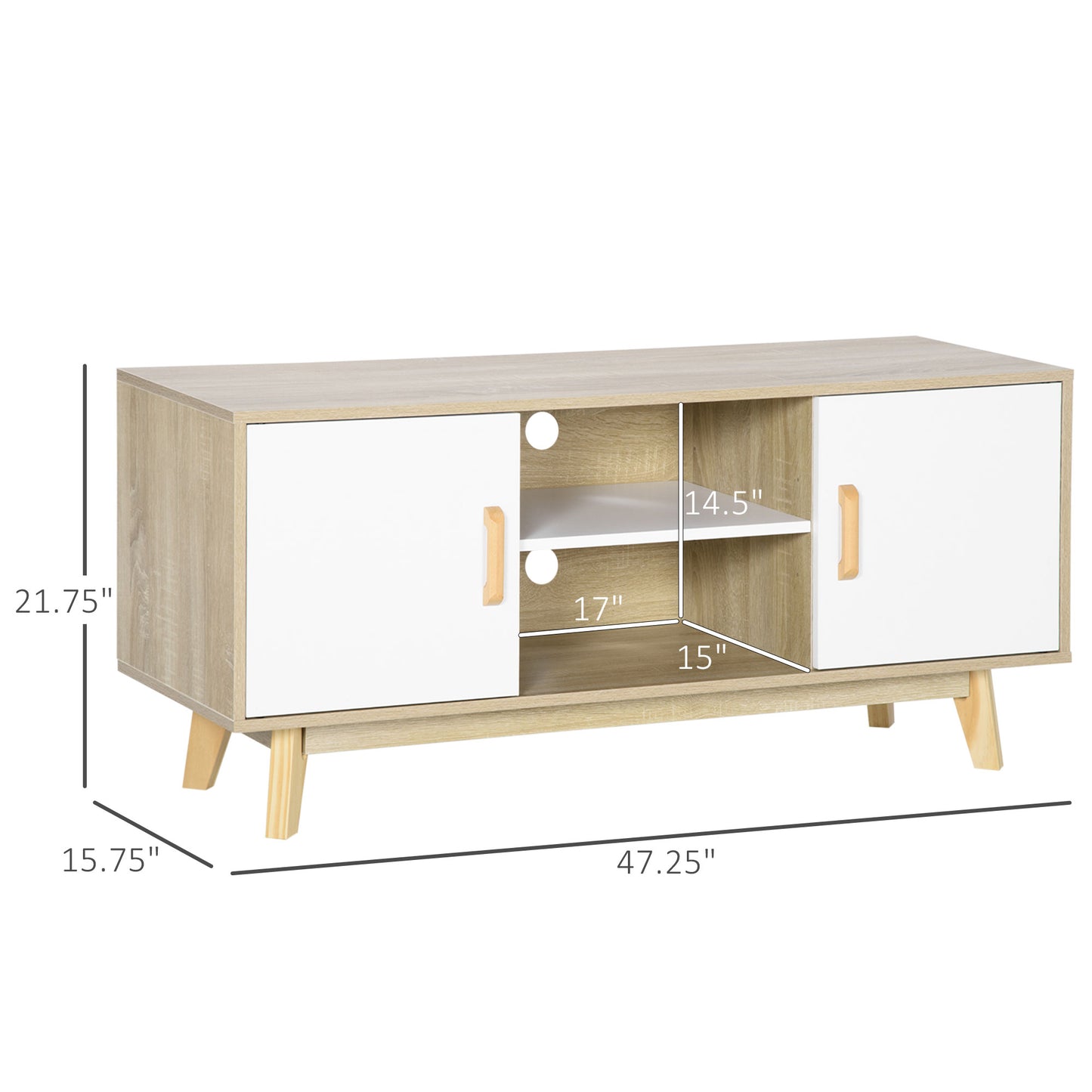 Modern TV Cabinet, TV Stand with Storage Shelves and Doors for 55" TVs for Living Room, Bedroom, Natural