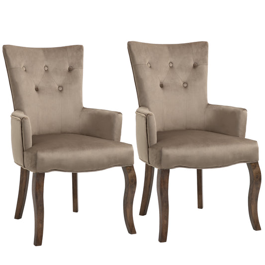 Set of 2 Button Tufted Dining Chairs High Back Accent Chairs with Upholstered Seat, Solid Wood Legs for Living Room, Kitchen, Study, Khaki