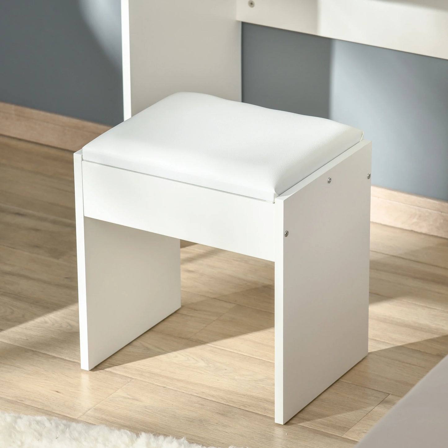 Mirrored Vanity Set Dresser Table Stool Set Flip Top Bedroom White