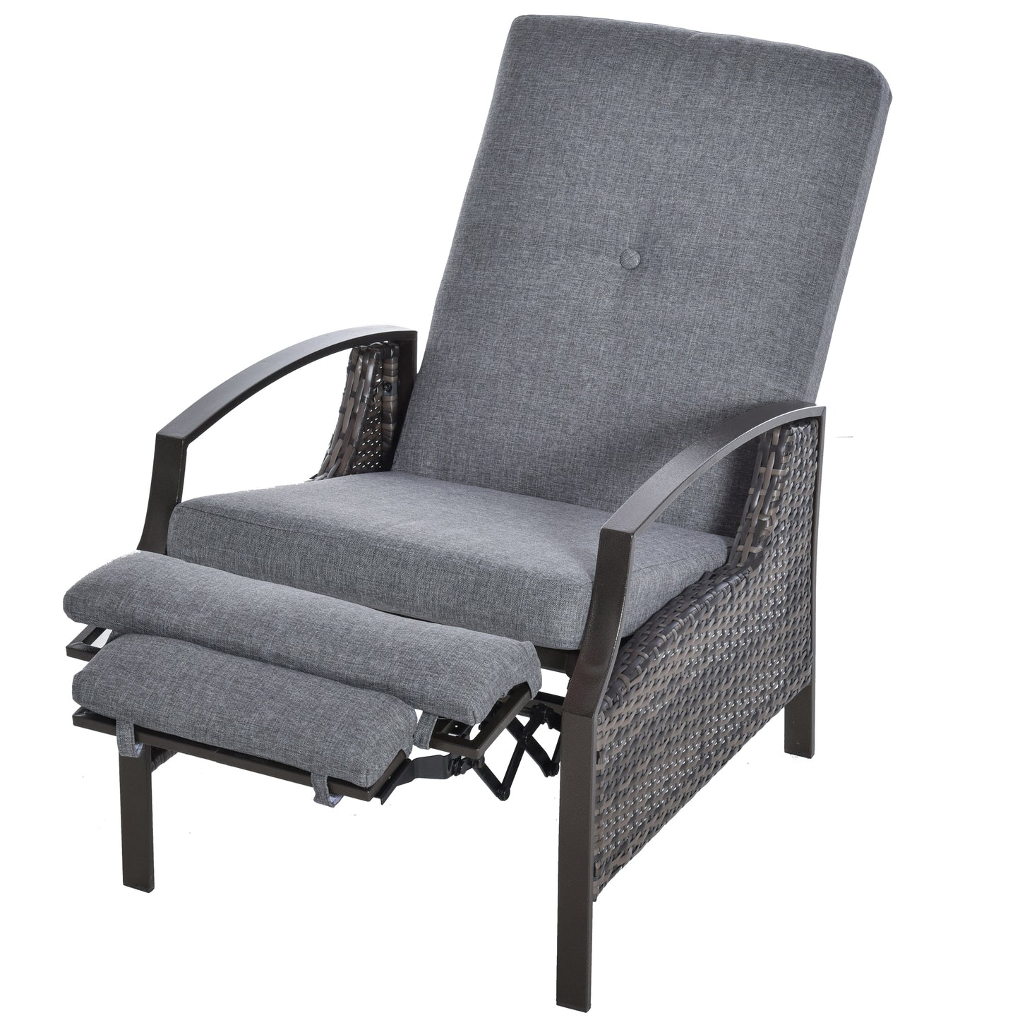 Outsunny Rattan Adjustable Recliner Chair with Hand-Woven All-Weather Wicker for Patio, Outdoor, Garden, Poolside, Grey