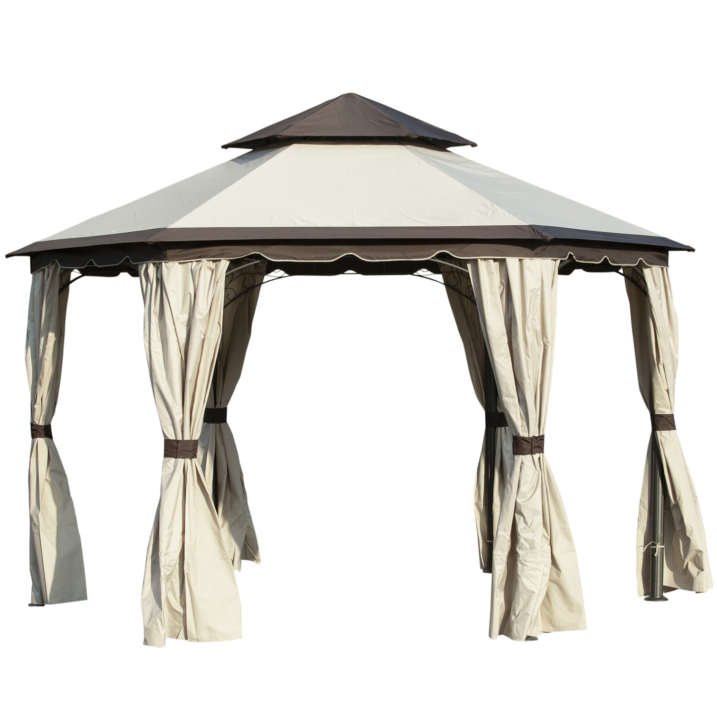 Outsunny 13x13ft Hexagonal Patio Gazebo, Double Roof Garden Pavilion Outdoor Marquee Canopy Wedding Party Tent Shelter with Sidewall Panels