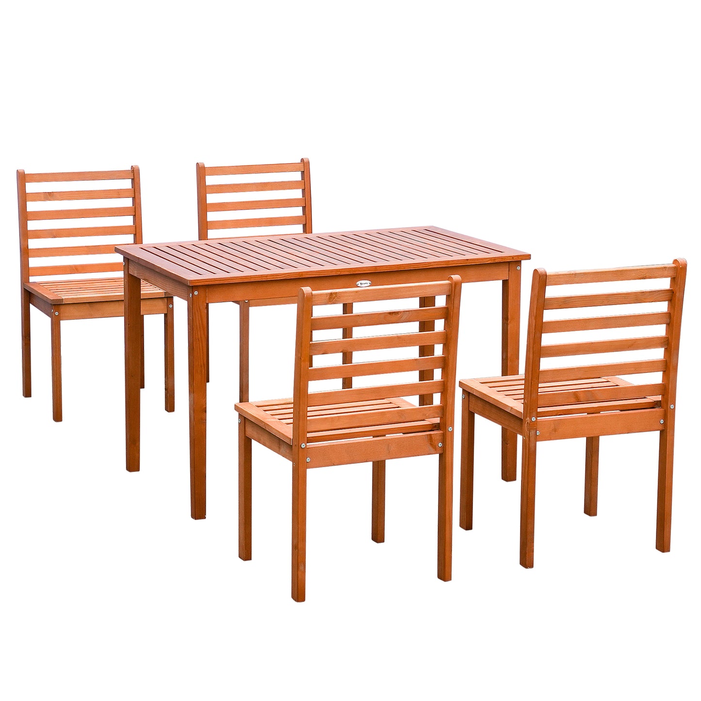 Outsunny 5 Pieces Patio Dining Set for 4, Wooden Outdoor Table and Chairs with Slatted Design for Garden, Patio, Backyard, Orange