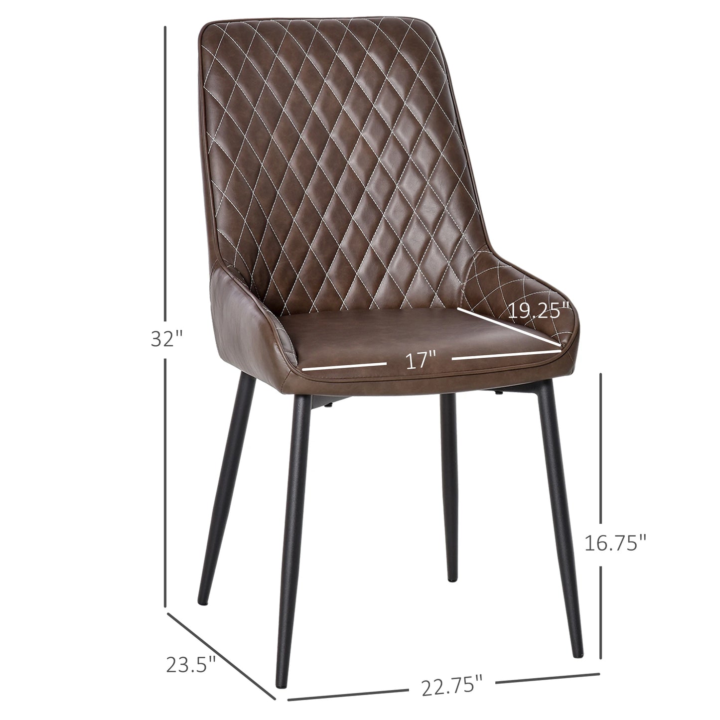 Retro Dining Chair Set of 2, PU Leather Upholstered Side Chairs for Kitchen Living Room with Metal Legs, Brown