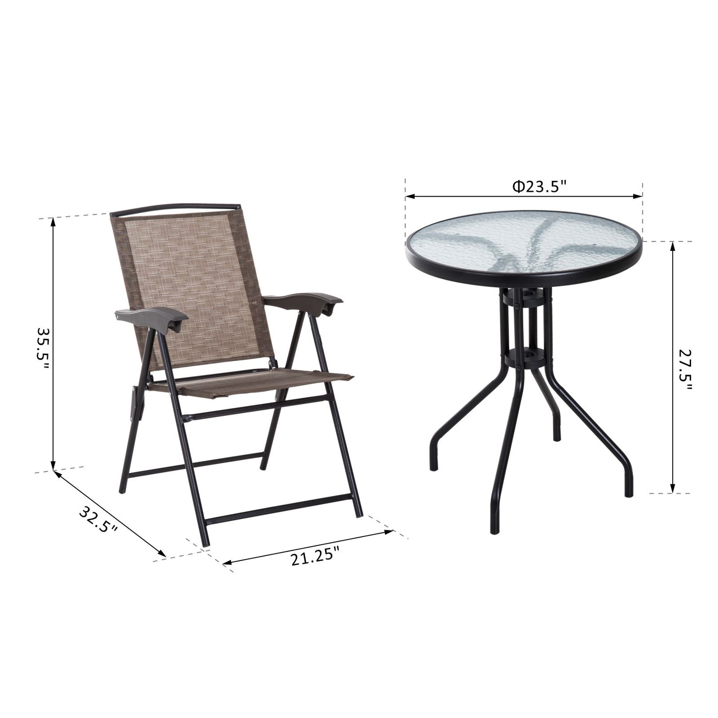 Outsunny Folding Patio Bistro Set with Adjustable Chairs Outdoor Furniture Set with Round Dining Bar Table