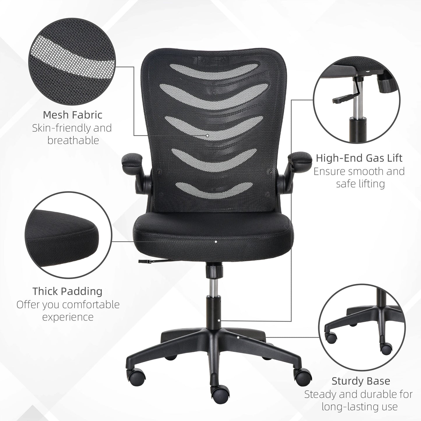 Mesh Home Office Chair Mid Back Task Desk Chair with Lumbar Back Support, Flip-Up Arm, Adjustable Height, Black