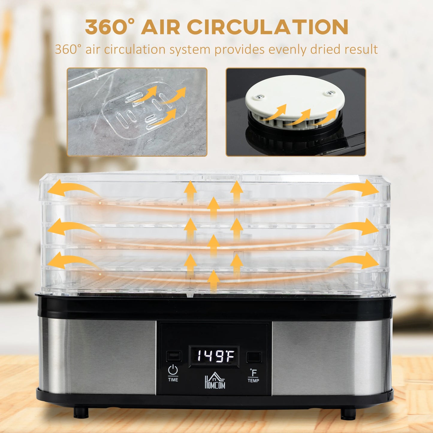 Food Dehydrator Machine with Adjustable Timer, Temperature Control, Digital Display, Food Dryer Machine for Snack, Fruit, Jerky, Meat, Herbs, Dog Treats, 245W, BPA Free