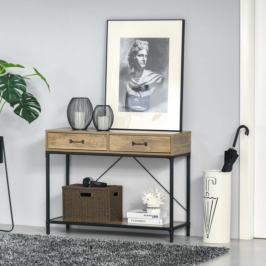 Sofa Console Table, Entryway Table with Drawers, Storage Shelf for Living Room, Hallway, Bedroom, Brown