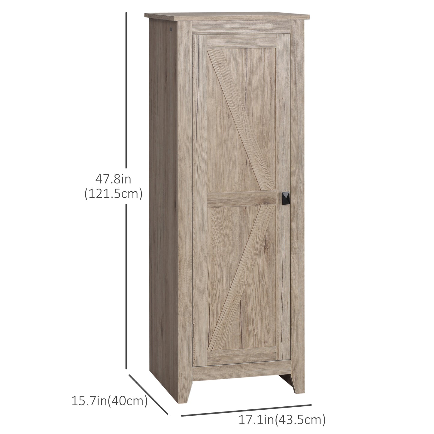 Freestanding Kitchen Pantry, Storage Cabinet with Barn Door and Adjustable Shelves, 47.25", Natural