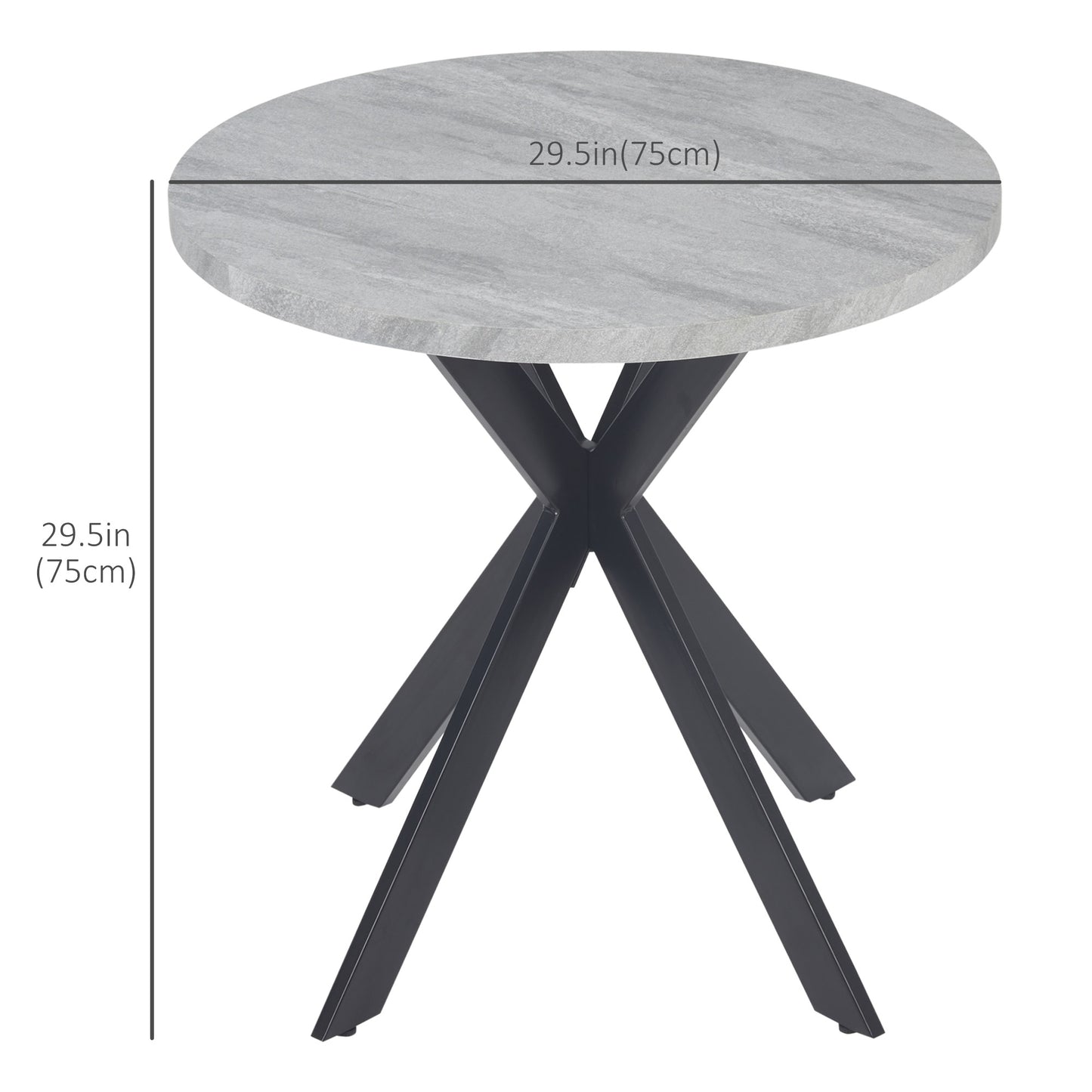 29" Dining Table, Contemporary Kitchen Table Round Faux Stone Texture with Steel Legs, Gray