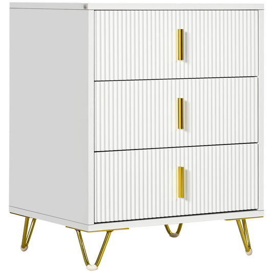 Drawer Chest, 3-Drawer Storage Cabinet Unit with Metal Legs for Living Room, 19.7"x15.7"x24.8", White