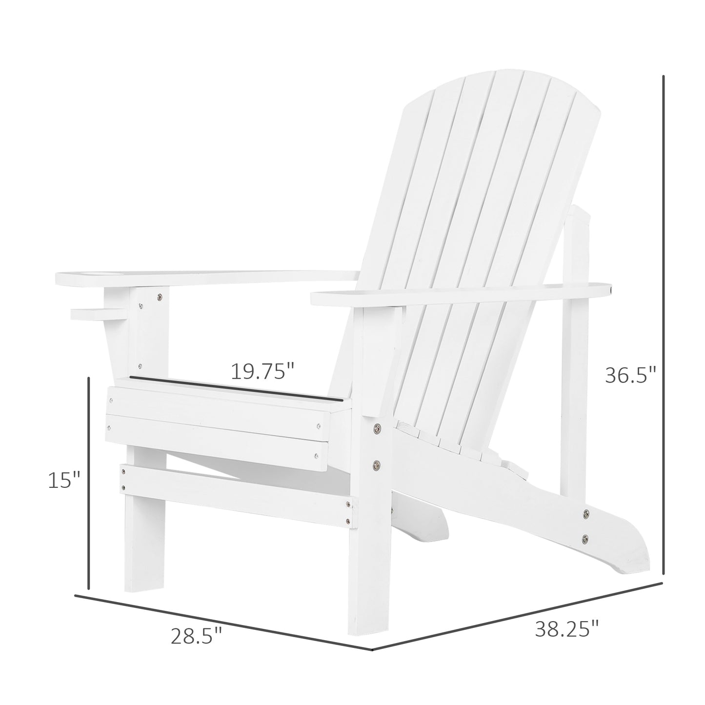 Classic Adirondack Chair, Muskoka Chairs, Garden Deck Chair with Cup Holder for Patio, Indoor, Backyard, White