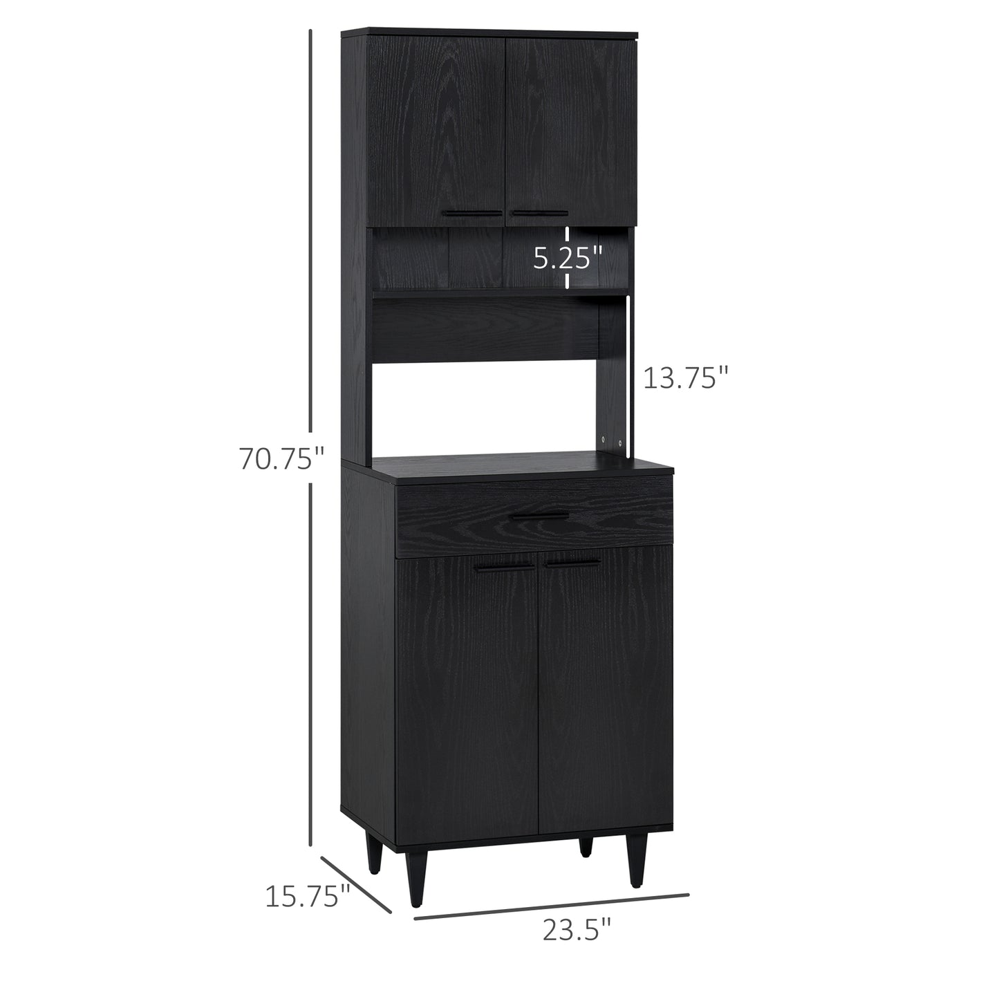 Modern Kitchen Buffet with Hutch Wooden Storage Cupboard with Microwave Counter 2 Cabinet and Drawer for Dining Room Living Room Black