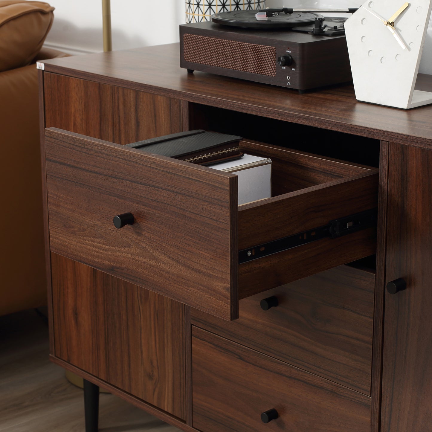 Kitchen Storage Sideboard, Buffet Cabinet with 2 Cupboards, 3 Drawers and Adjustable Shelves for Living Room, Brown