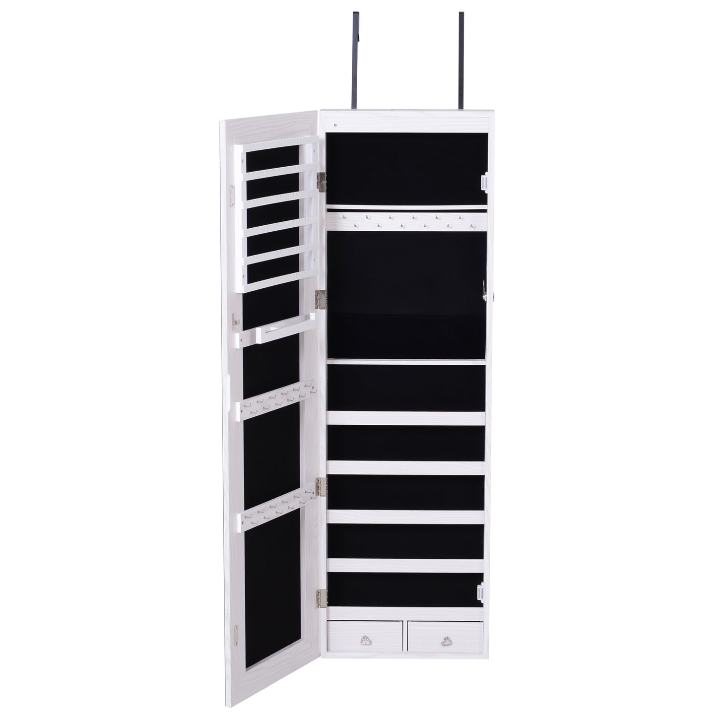 Jewelry Cabinet with LED Lights, Wall Door Mounted Storage Organizer Armoire, Wood Grain Gray