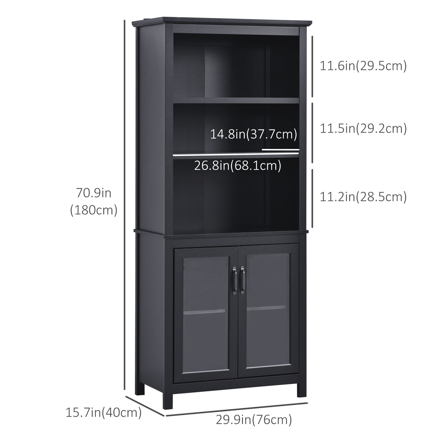 Multifunctional Bookcase Storage Cabinet with Adjustable Shelves Display Rack for Study, Kitchen, Living Room, Black