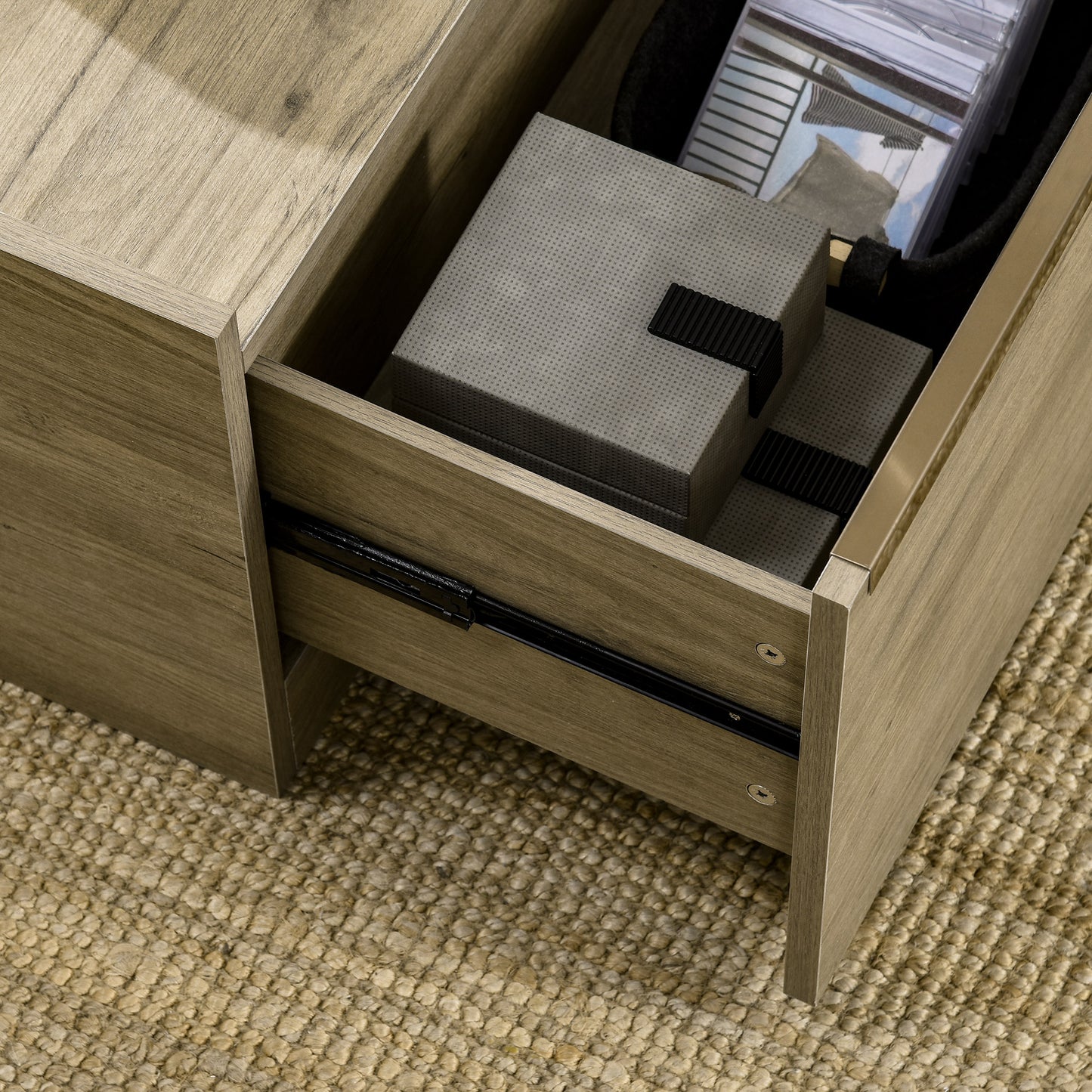 Coffee Table with Hidden Storage Drawers, Modern Center Table for Living Room Home Office, Oak