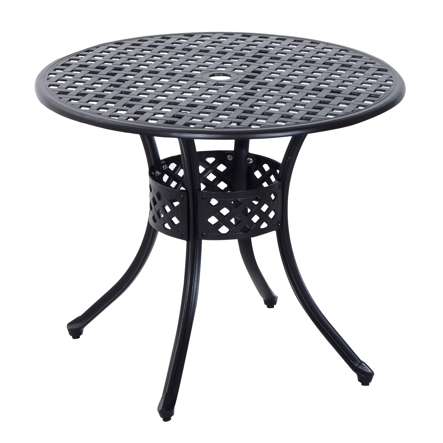 Outsunny Cast Aluminum Patio Outdoor Bistro Round Dining Table with Umbrella Hole, 33-Inch Diameter Outdoor Garden Furniture, Black