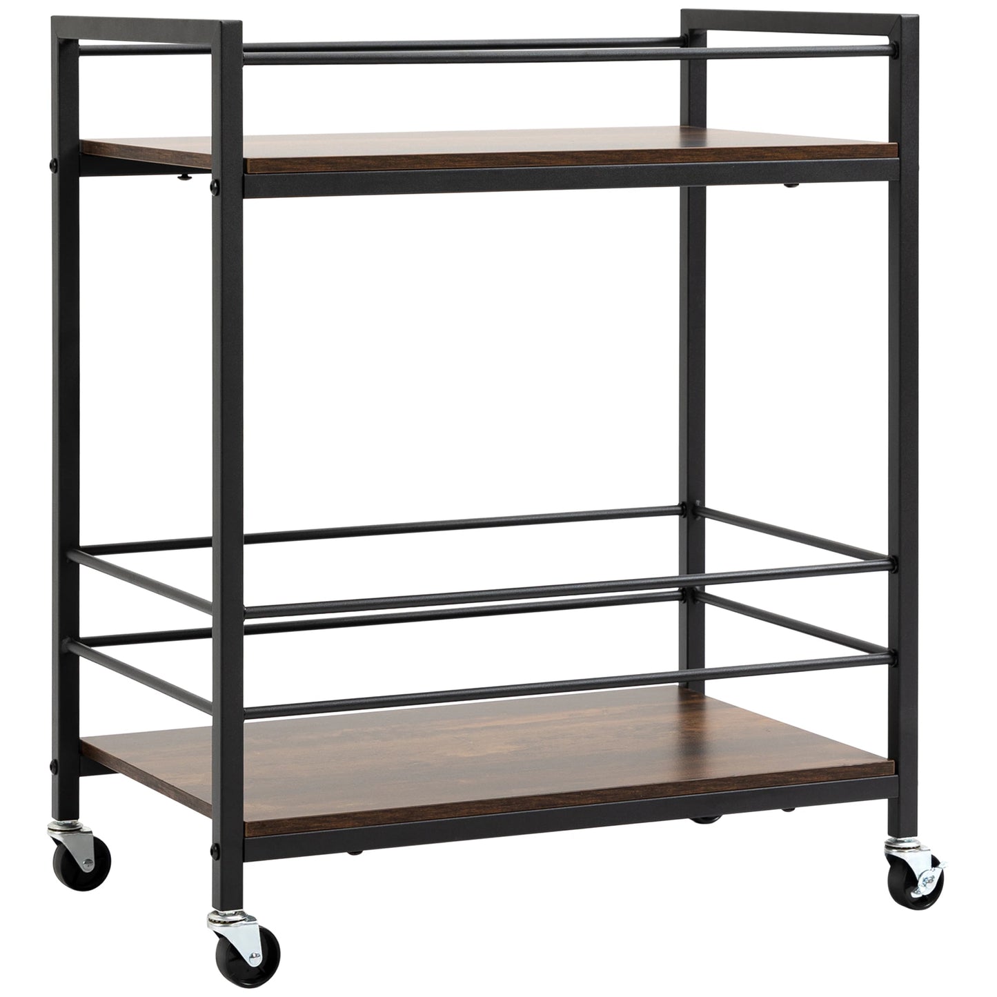 Rolling Kitchen Cart, 2-Tier Utility Storage Cart, Serving Trolley with Lockable Wheels for Home Bar, Living Room, Rustic Brown