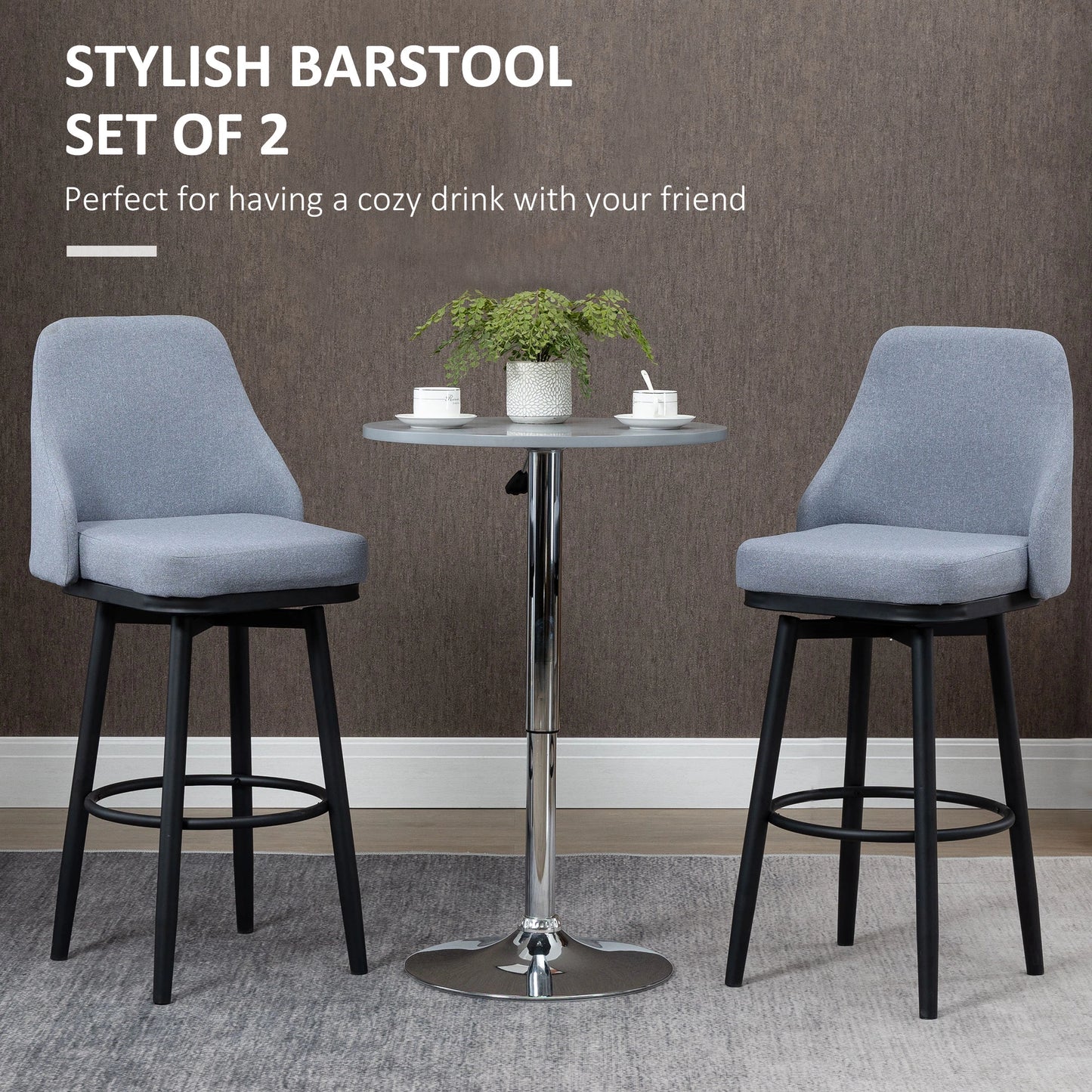 Extra Tall Bar Stools Set of 2, Modern 360° Swivel Barstools, Dining Room Chairs with Steel Legs Footrest, Light Grey