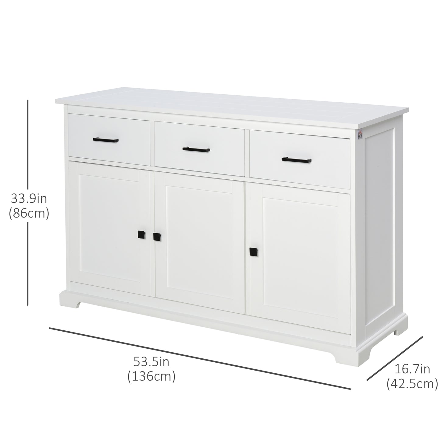 Buffet Cabinet Sideboard with 2 Storage Cabinets, 3 Drawers, Adjustable Shelves for Kitchen Entryway, White