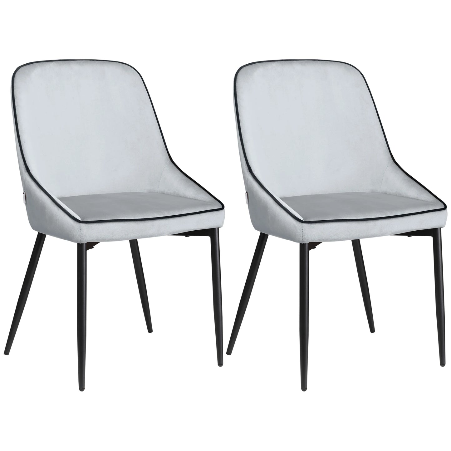 Dining Chairs Set of 2, Upholstered Velvet Fabric Accent Chair with Back, Steel Legs for Living Room, Grey