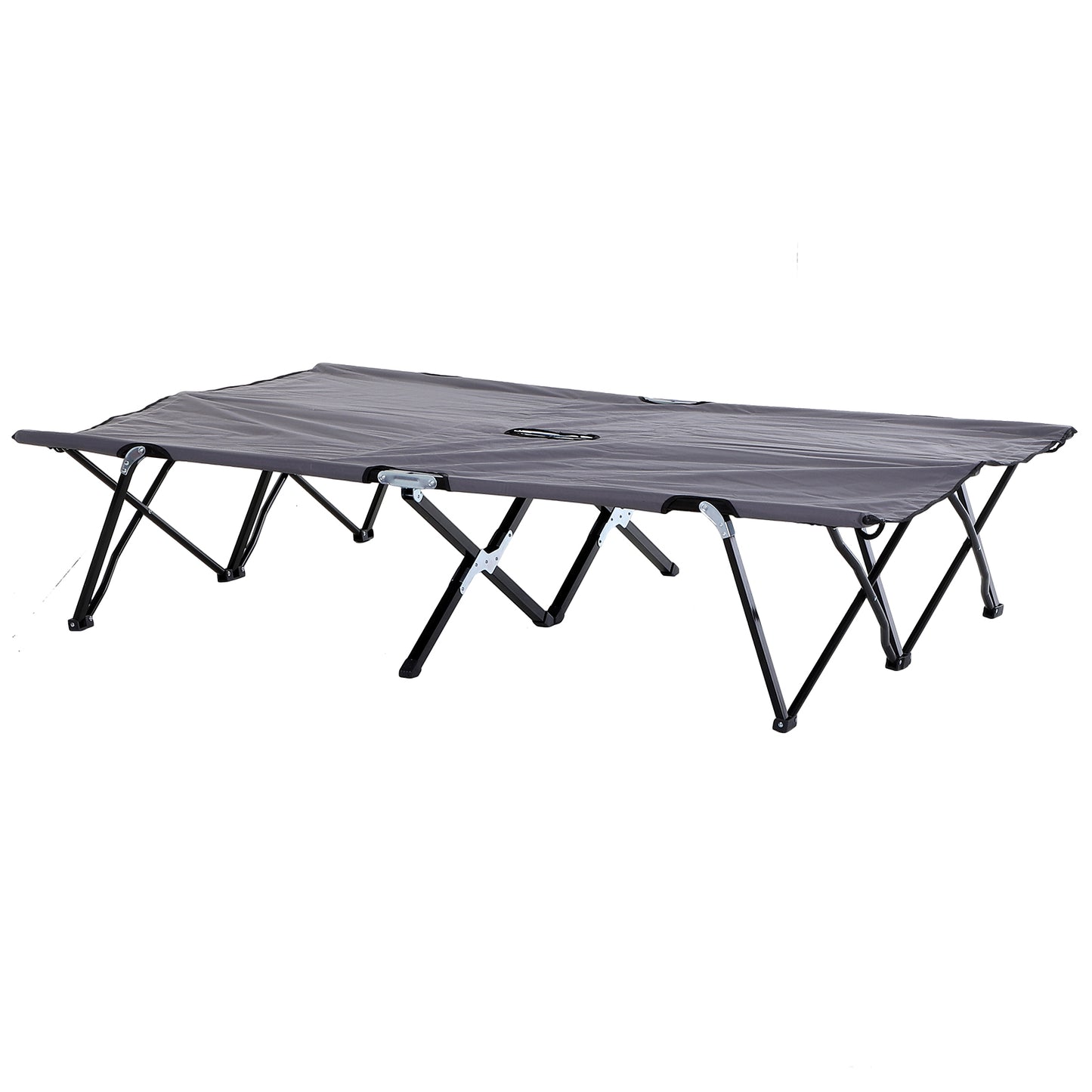 Outsunny 76" Two Person Folding Camping Cot Outdoor Portable Double Cot Wide Military Sleeping Bed w/ Carrying Bag Grey