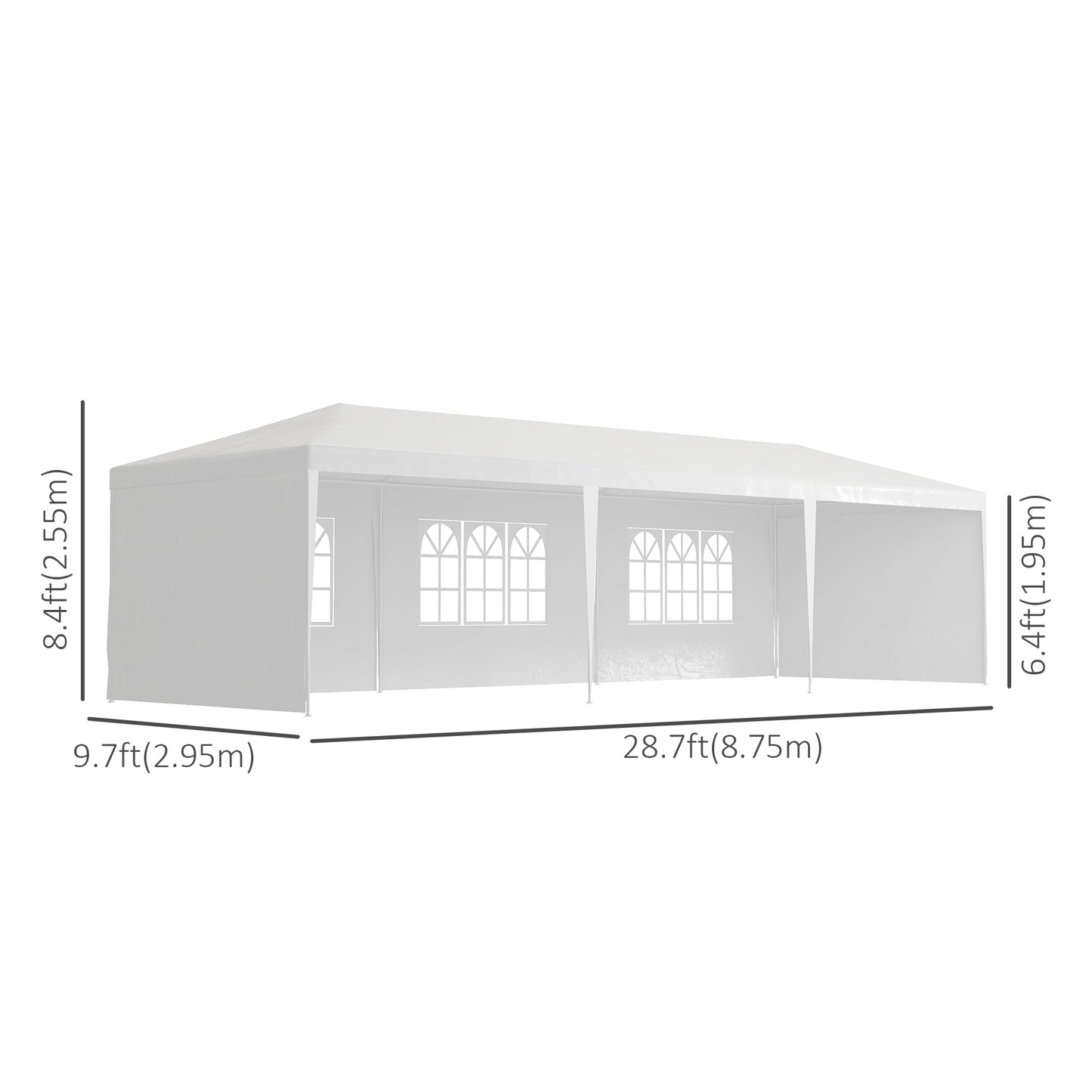 10' x 29' Party Tent Canopy Tent with Sidewalls and Large Transparent Windows for Garden, Backyard, Outdoor, White