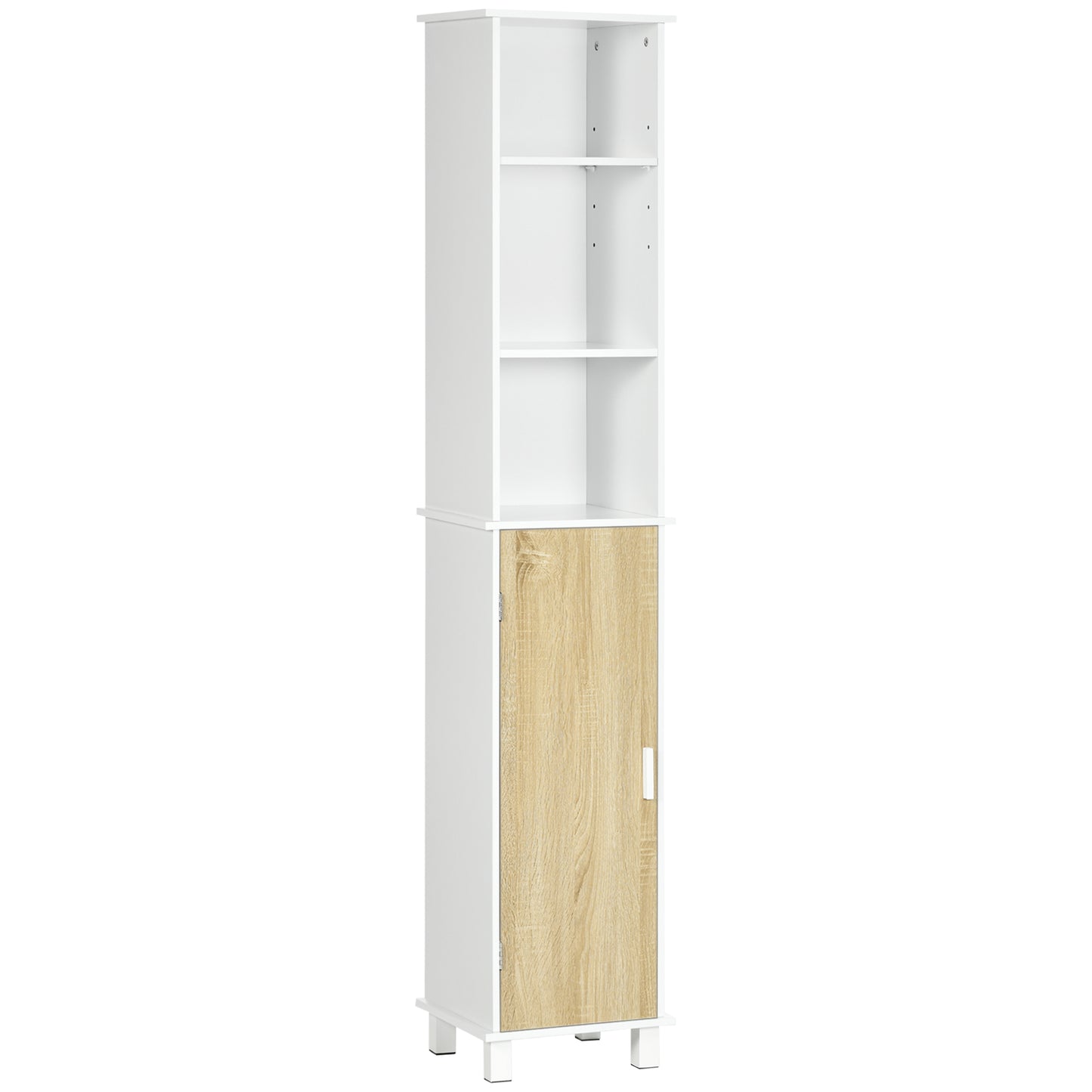 Tall Bathroom Storage Cabinet, Free Standing Bathroom Cabinet Slim Side Organizer w/ 2-Tier Open Shelf, Cupboard, Door, White