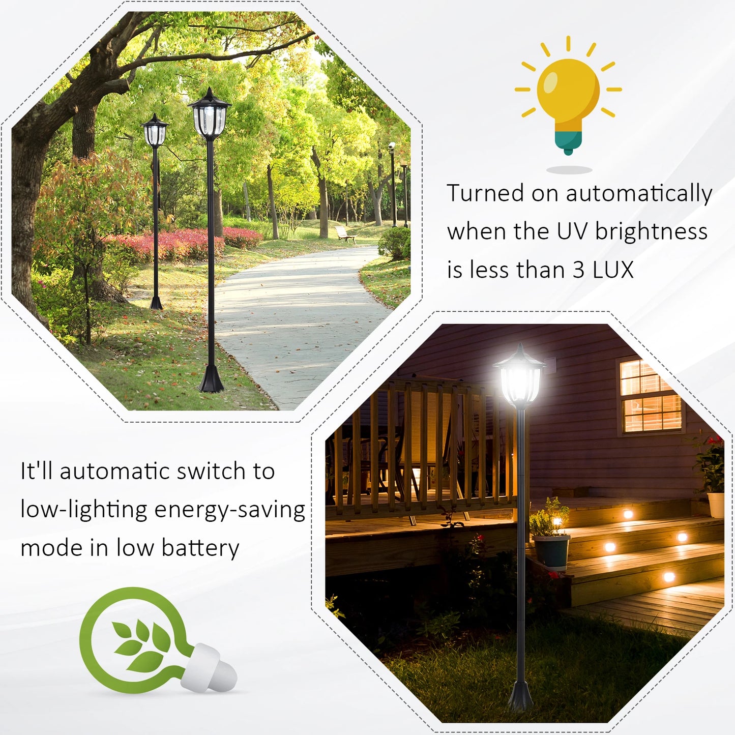 Outsunny Solar Torch Light Outdoor Garden Lighting 6 LED Water-Resist Auto On/Off 6-8 Hours