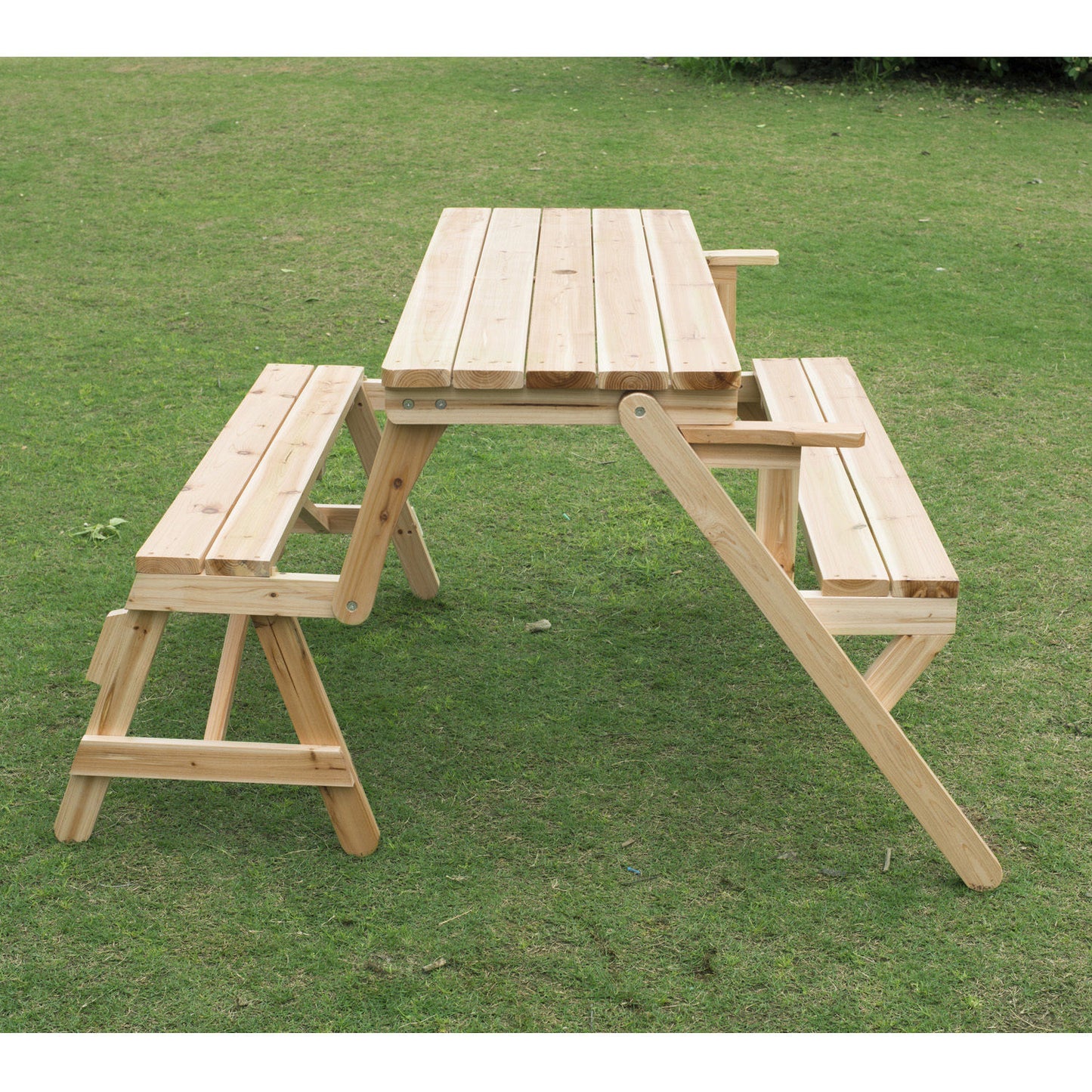 Outsunny Patio Wood Picnic Table, Outdoor 2 in 1 Convertible Patio & Garden Bench, Foldable Picnic Table, Nature