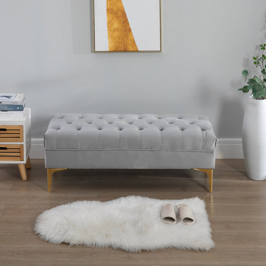 Modern Ottoman Bench Entryway Bed End Shoe Bench with Button Tufted for Living Room, Bedroom, Hallway, Grey