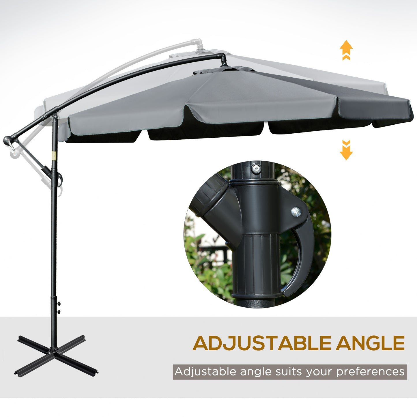 Outsunny 11FT Offset Hanging Patio Umbrella Cantilever Umbrella with Easy Tilt Adjustment, Cross Base and 8 Ribs for Backyard, Poolside, Lawn and Garden, Dark Grey