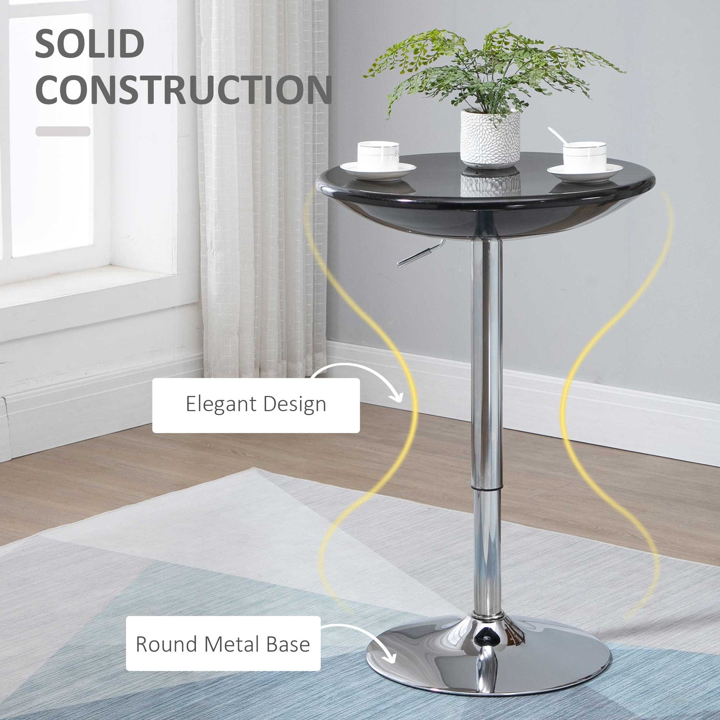 Round Cocktail Bar Table Metal Base Tall Bistro Pub Desk Adjust Counter Height